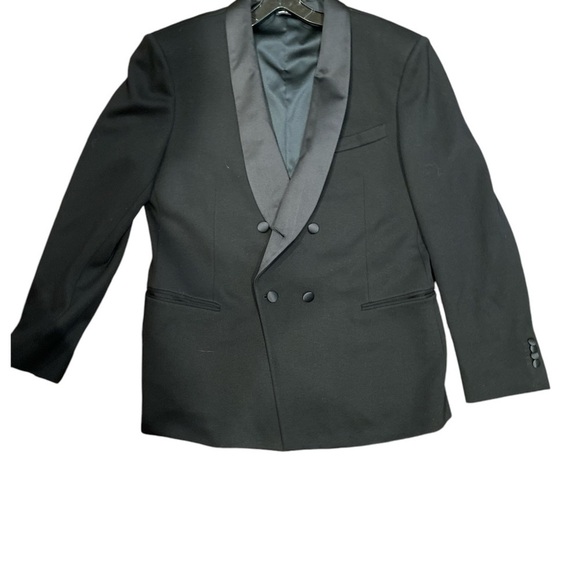 Giorgio Armani / black satin lapel ponte double breasted blazer jacket 56 IT XL - Picture 1 of 9
